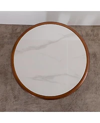 Streamdale Furniture 17.72" Round Sintered Stone Coffee Table with Wood Rim