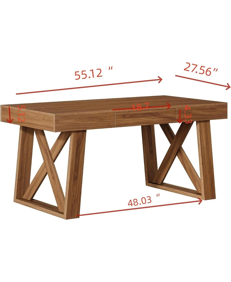Tribesigns 55 Inches Walnut Computer Desk with Drawer, Mid-Century Farmhouse Executive Desk, Rustic Wide Desktop Home Office Desk for Workstation