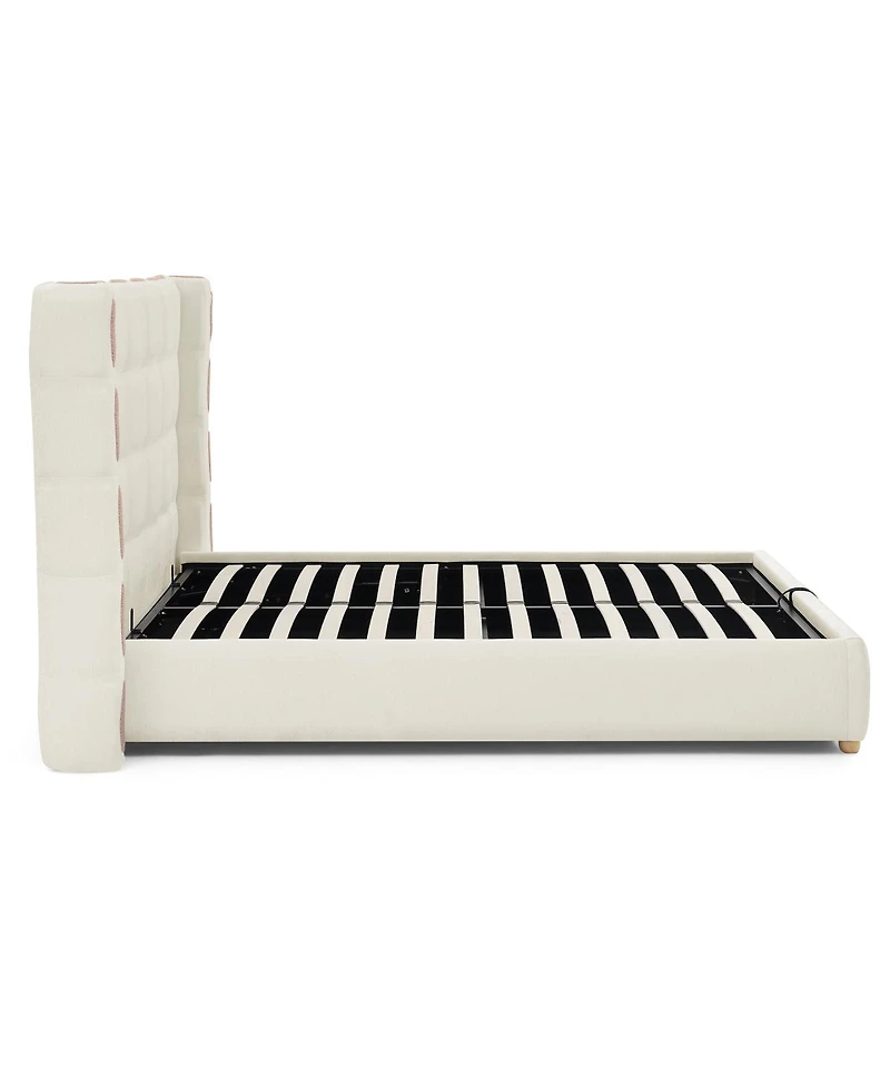 Streamdale Furniture Queen Chenille Wingback Gas Lift Storage Bed, Waffle Upholstered Platform