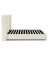 Streamdale Furniture Queen Chenille Wingback Gas Lift Storage Bed, Waffle Upholstered Platform
