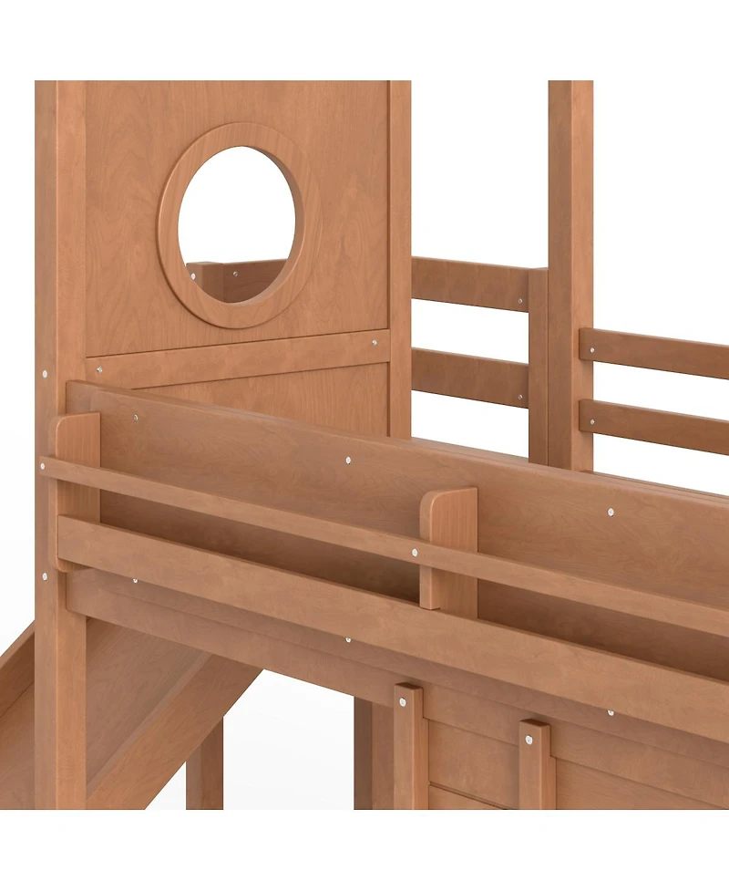 Streamdale Furniture Twin Size House Loft Bed with Slide, Bookshelves and Wardrobe