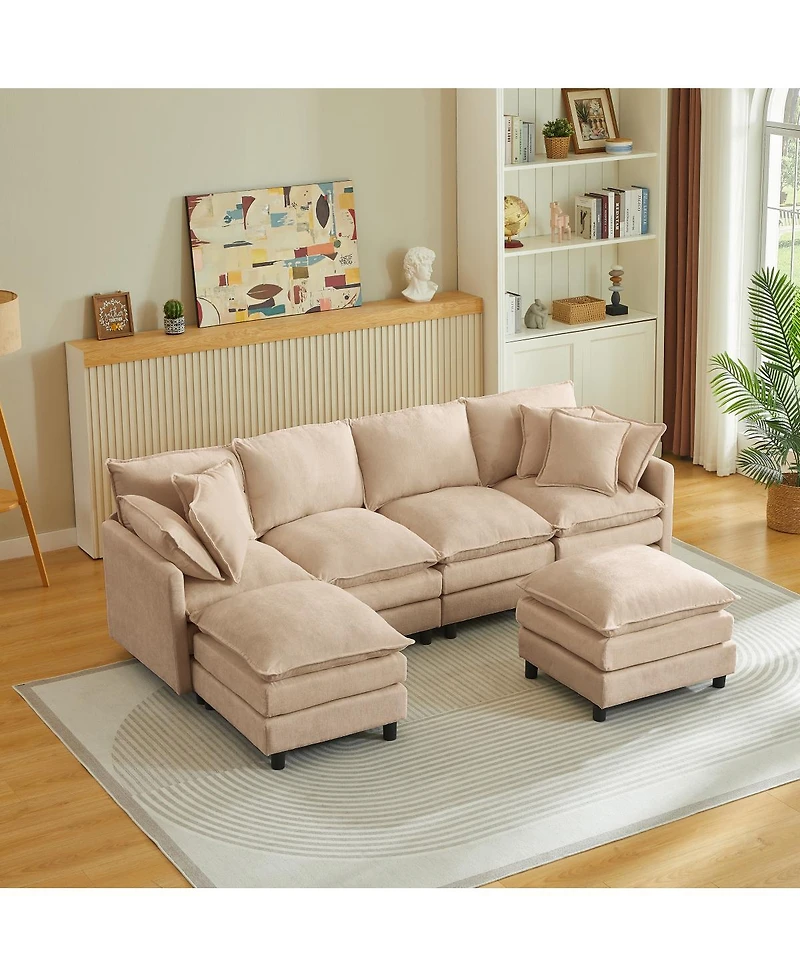 Streamdale Furniture Modular 4-Seater U-Shaped Chenille Sectional Sofa with Ottoman, Coffee