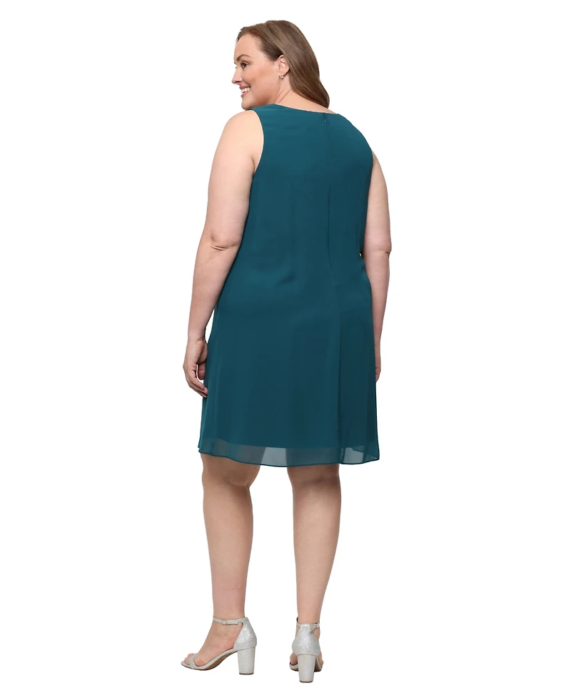 Sl Fashions Plus V-Neck Beaded-Shoulder Chiffon Dress