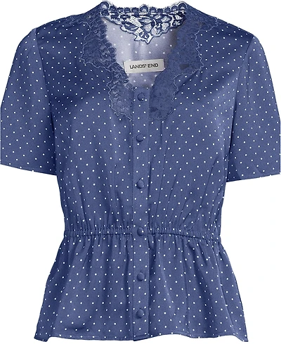 Lands' End Plus Short-Sleeve Peplum V-Neck Blouse