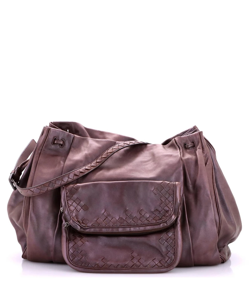Pre-Owned Bottega Veneta Scarabee Multi Pocket Drawstring Shoulder Bag Leather with Intrecciato Detail