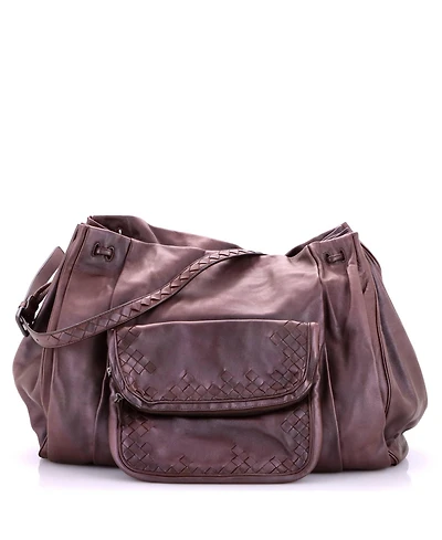 Pre-Owned Bottega Veneta Scarabee Multi Pocket Drawstring Shoulder Bag Leather with Intrecciato Detail