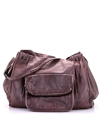 Pre-Owned Bottega Veneta Scarabee Multi Pocket Drawstring Shoulder Bag Leather with Intrecciato Detail