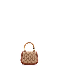 Pre-Owned Gucci Mini Bamboo 1947 Top Handle Bag Crystal Embellished Gg Canvas