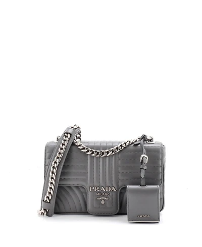 Pre-Owned Prada Medium Chain Flap Shoulder Bag Diagramme Quilted Leather