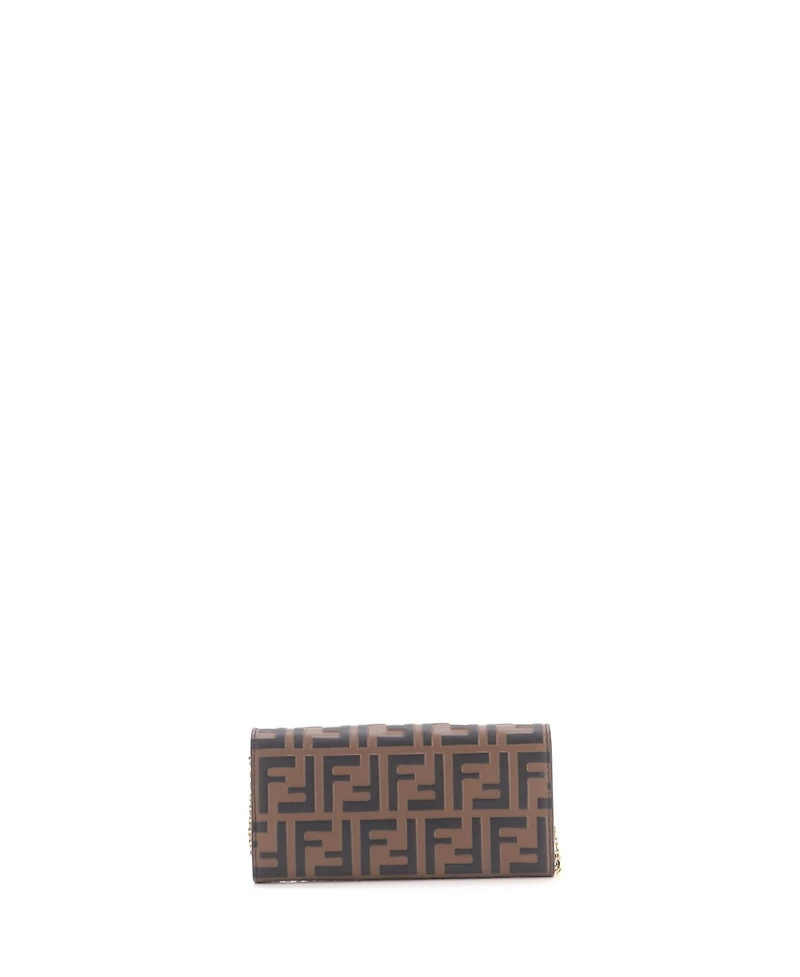 Pre-Owned Fendi F is Fendi Continental Chain Wallet Zucca Embossed Leather