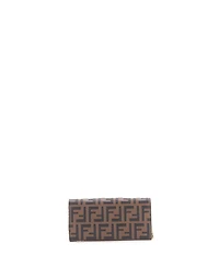 Pre-Owned Fendi F is Fendi Continental Chain Wallet Zucca Embossed Leather