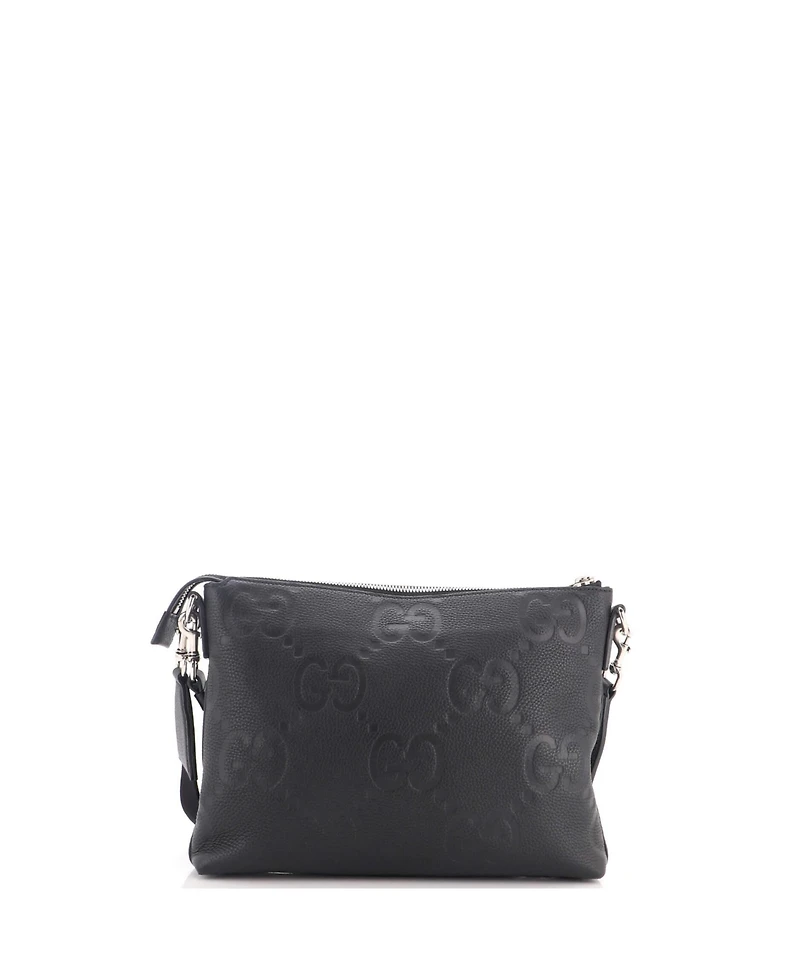 Pre-Owned Gucci Medium Zip Messenger Bag Jumbo Gg Embossed Leather