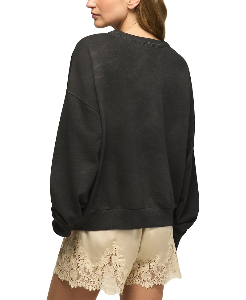 Lucky Brand Women's Long-Sleeve Crewneck Embroidered Sweatshirt