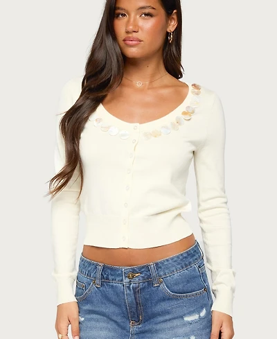 Edikted Women's Eeva Iridescent Cropped Button Cardigan