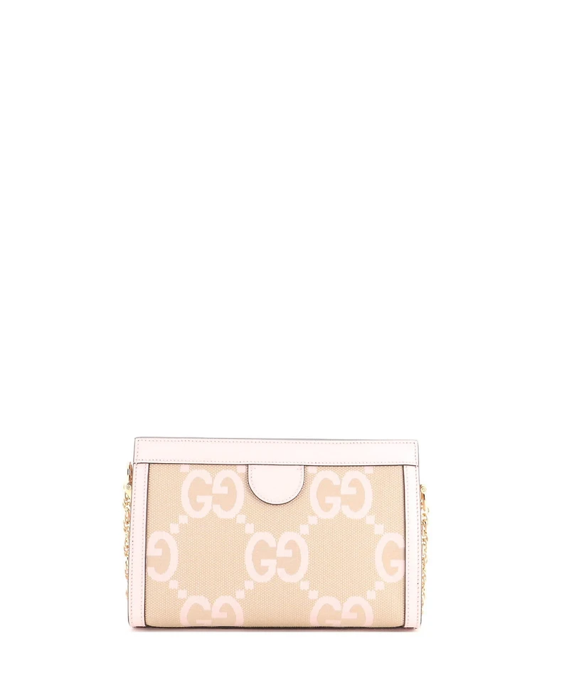 Pre-Owned Gucci Small Ophidia Chain Shoulder Bag Jumbo Gg Canvas with Leather