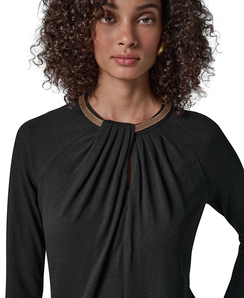 Donna Karan New York Women's Necklace Detail Long-Raglan Sleeves Keyhole Cutout Pullover