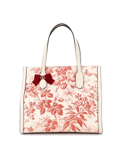 Pre-Owned Gucci Medium Gg Ribbon Tote Coated Printed Canvas