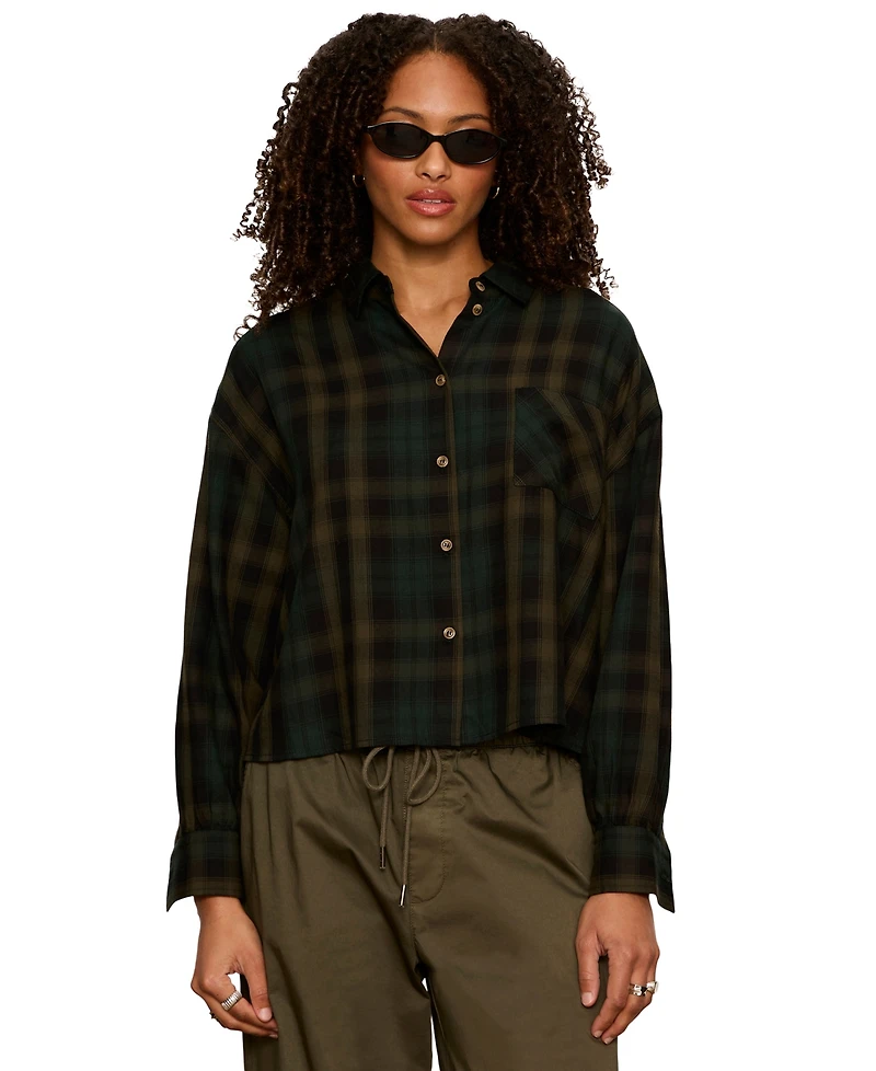 Sanctuary Petite The Autumn Edit Flannel Cropped Button-Up Shirt