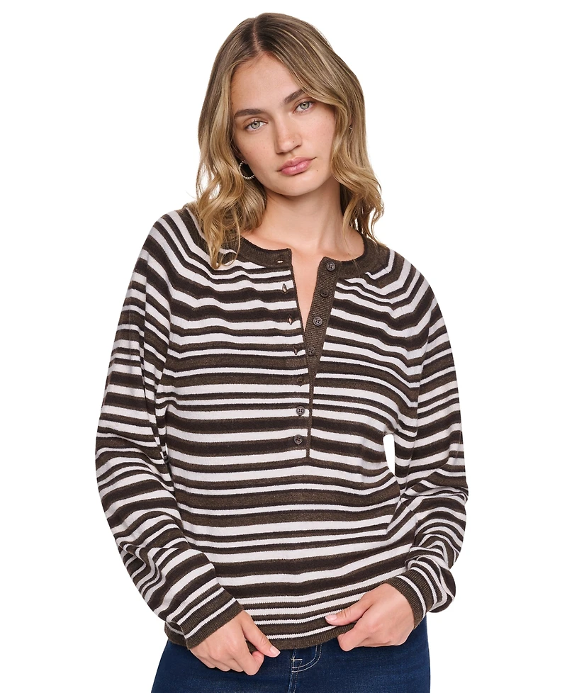 Dkny Jeans Women's Striped Long-Sleeve Henley Sweater
