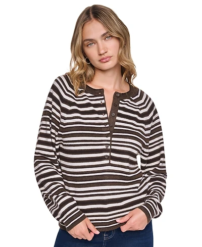Dkny Jeans Women's Striped Long-Sleeve Henley Sweater