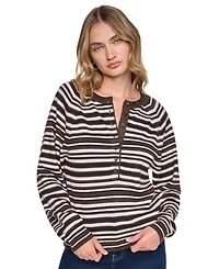 Dkny Jeans Women's Striped Long-Sleeve Henley Sweater