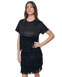Dkny Women's Short-Sleeve Rhinestone Fringe Top