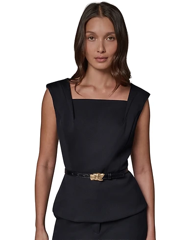 Donna Karan New York Women's Square Neck Belted Sleeveless Top