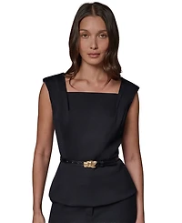Donna Karan New York Women's Square Neck Belted Sleeveless Top
