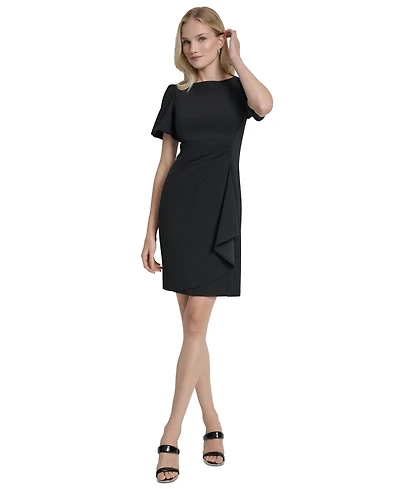 Dkny Women's Bubble Sleeve Scuba Crepe Ruched Sheath Dress