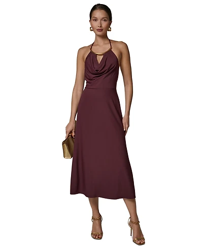 Donna Karan New York Women's Halter Hardware Neck Detail Midi Dress