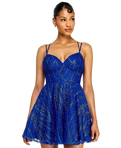 Alex & Sophia Juniors' Sweetheart Neck Glitter Dress
