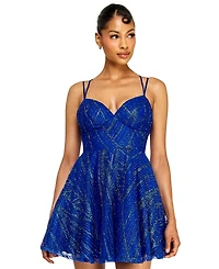 Alex & Sophia Juniors' Sweetheart Neck Glitter Dress