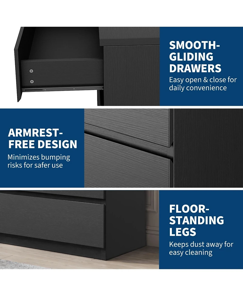 homfan 23.6" Wide 5-Drawer Chest of Drawers - Set 2 Engineered Wood Dressers with Anti-Tip Safety Kits, for Bedroom