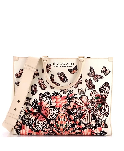 Pre-Owned Bvlgari Medium Convertible Shopping Tote Printed Canvas and Leather
