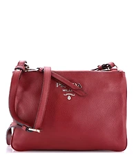 Pre-Owned Prada Small Double Zip Crossbody Bag Vitello Daino