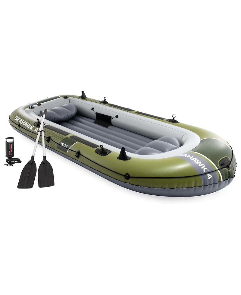 Intex 66334EP Seahawk 4 Inflatable Boat Set with 54" Oars, Pump, and Rod Holders