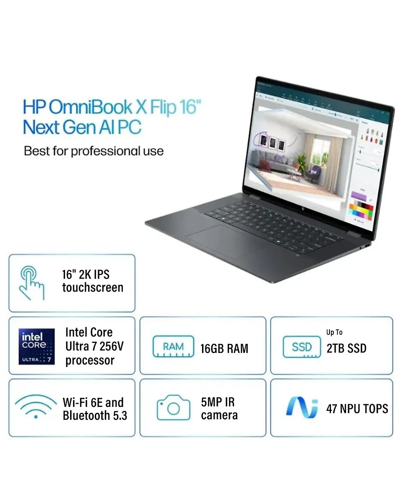 Hp OmniBook X Flip 2-in-1 Touchscreen 16" Laptop