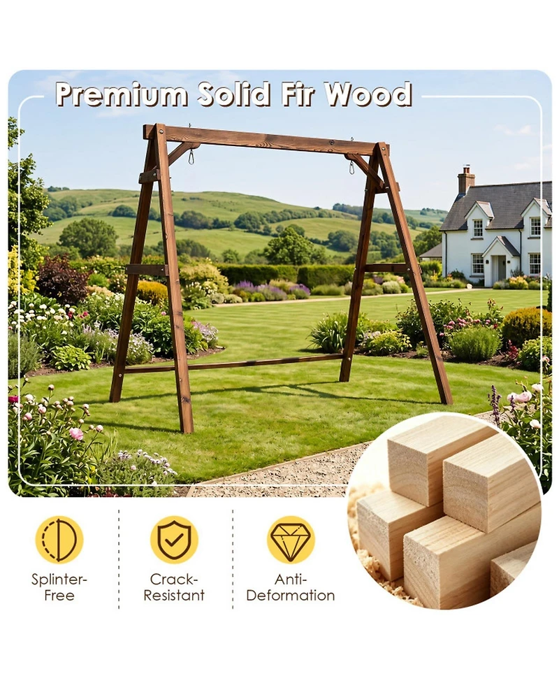 Sugift Heavy-Duty Carbonized Fir Wood A-Frame Swing Stand with Reinforced Side Bars and 2 Hanging Rings