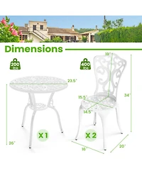 Clihome 3 Piece All Weather Cast Aluminum Bistro Chairs and Table with Umbrella Holes