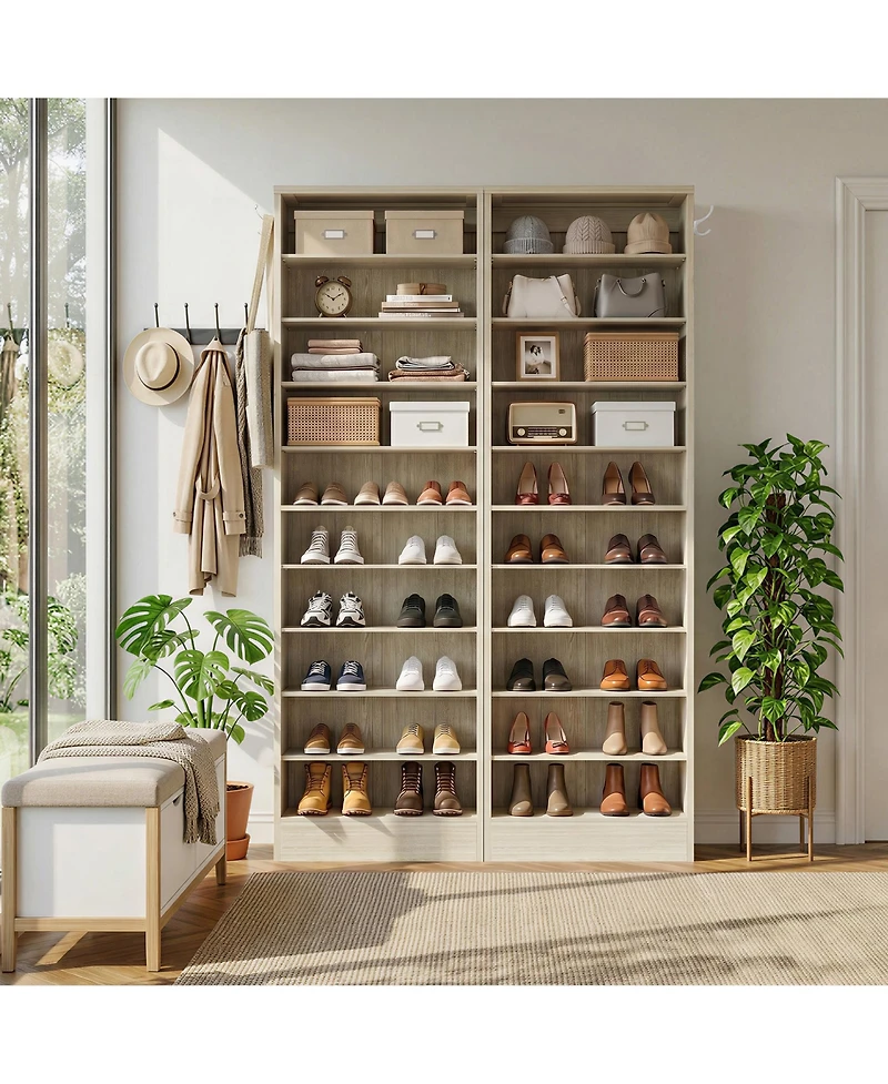 Aheaplus 10-Tiers Tall Shoe Cabinet with Hooks, Entryway Storage Organizer