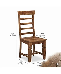Porter Design Set of 2 Solid Sheesham Wood Ladderback Dining Chairs with Hand-Carved Detailing