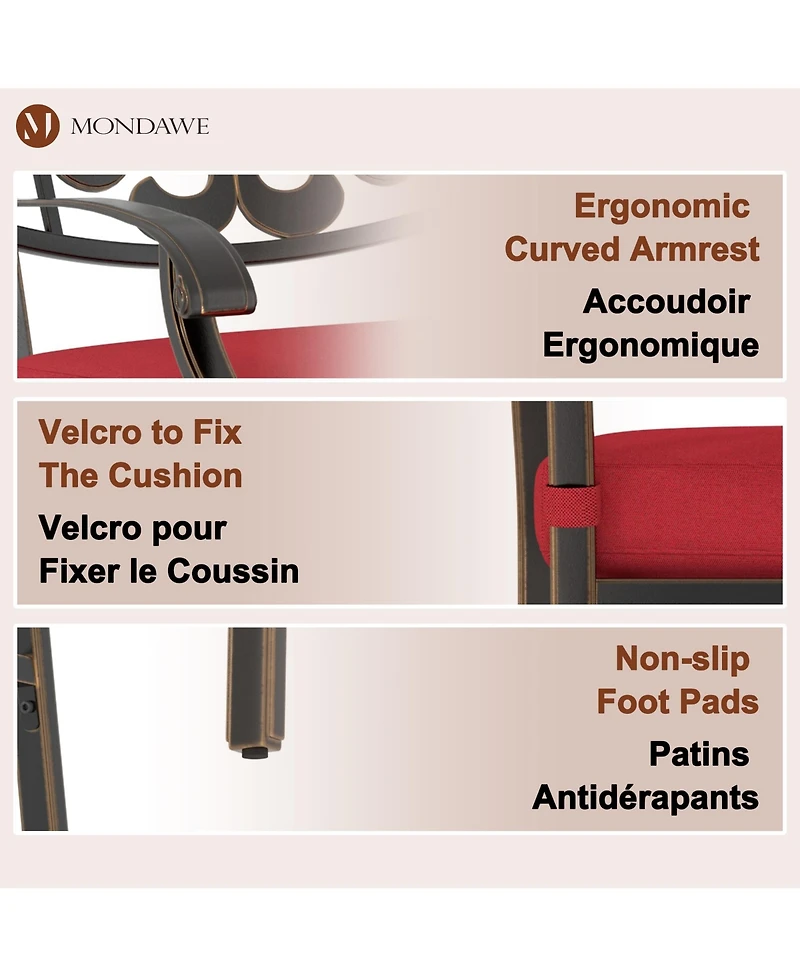 Mondawe 4-Piece Outdoor Bar Stool Set with Decorative Backrests and Red Cushions