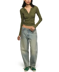 Lucky Brand Women's Embroidered V-Neck Long-Sleeve Henley