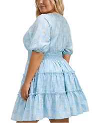 Torrid Plus Belle Isle Puff Sleeve V-Neck Mini Dress