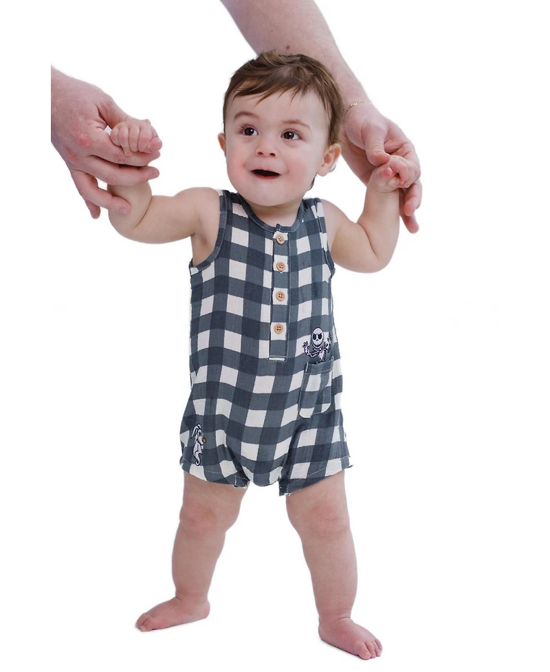 Nightmare Before Christmas Baby Boys' Plaid Cotton-Gauze Sleeveless Romper