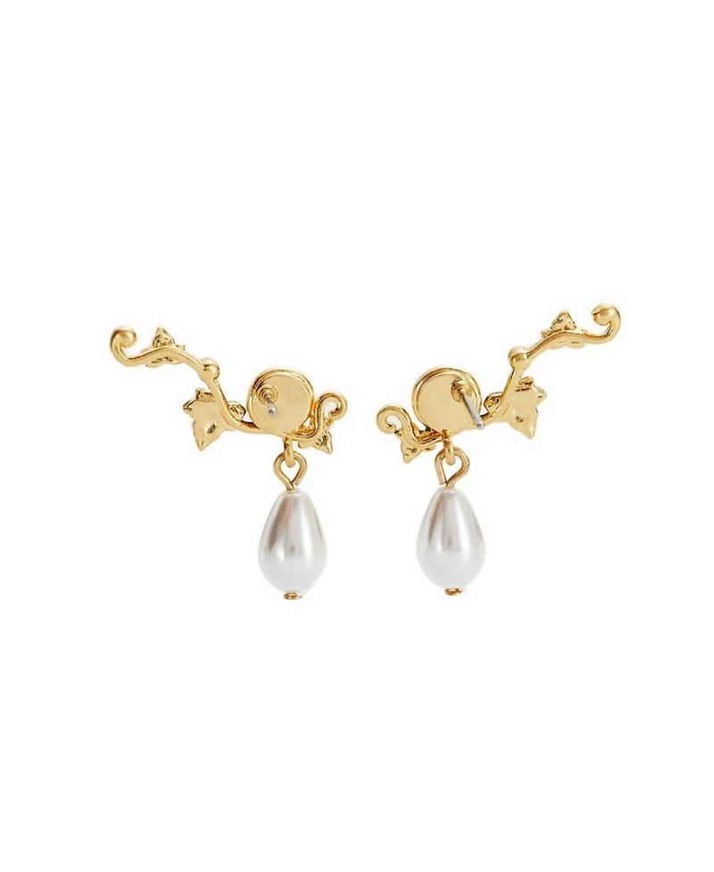 Fable England Ivy and Pearl Climber Earrings in Gold