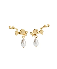 Fable England Ivy and Pearl Climber Earrings in Gold