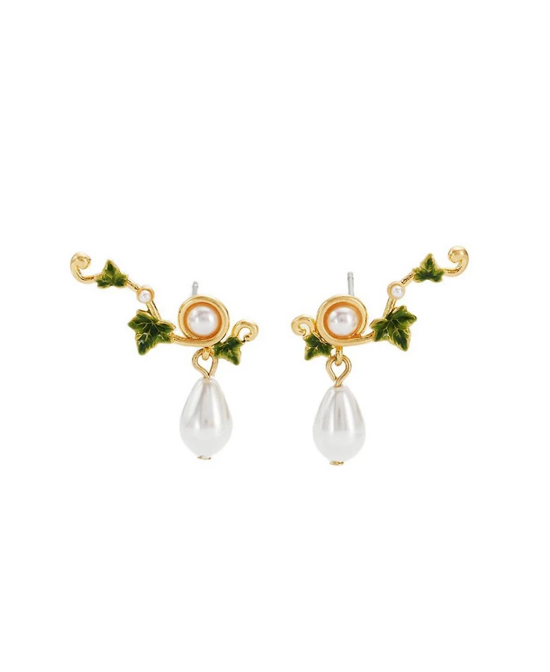 Fable England Ivy and Pearl Climber Earrings in Gold