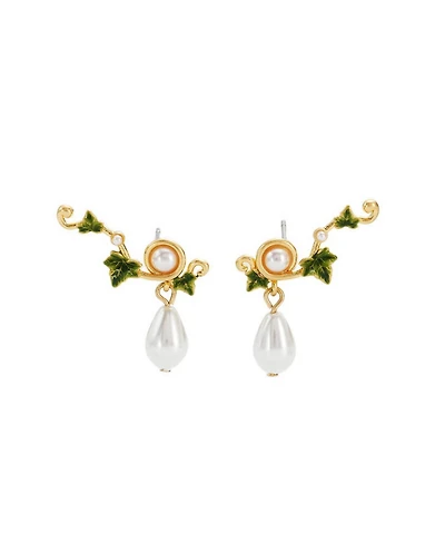 Fable England Ivy and Pearl Climber Earrings in Gold