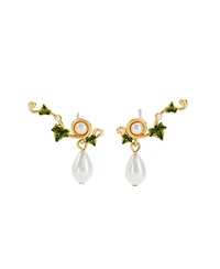 Fable England Ivy and Pearl Climber Earrings in Gold